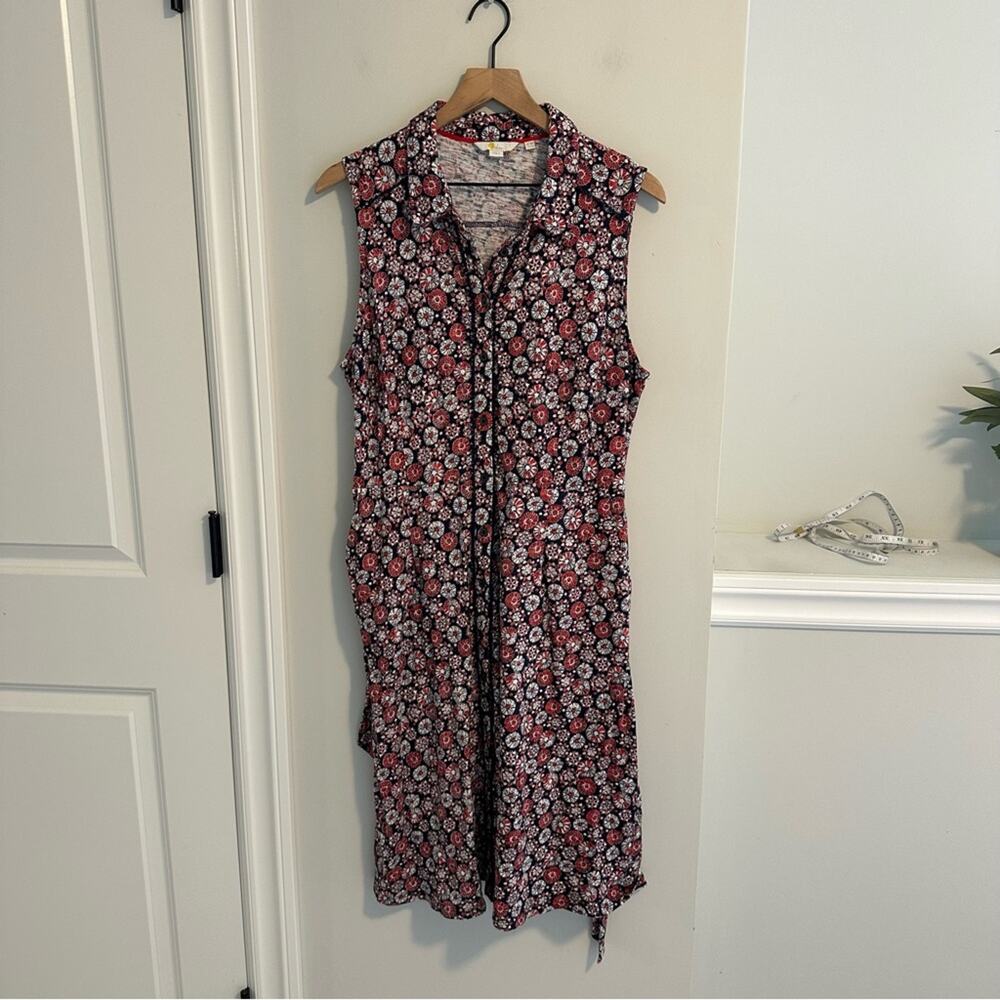 Boden Red White Blue Cotton Floral Button Front Belted MIDI Dress 14R - Picture 9 of 12